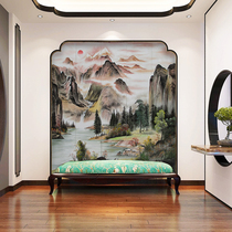 Modern Chinese lacquer painting background screen Hotel hand-painted landscape office solid wood entrance folding mobile partition