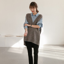 Spring new gestational dress Fashion sleeveless knit Korean version trendy Inn Wind Loose Needle Cardiovert Sweater Horse Chia Tide