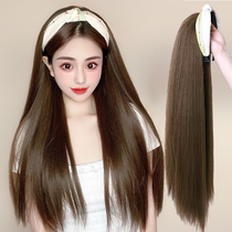 Wig Female long hair Summer hair band long straight hair Net red u-shaped half headgear detachable natural incognito full headgear wig