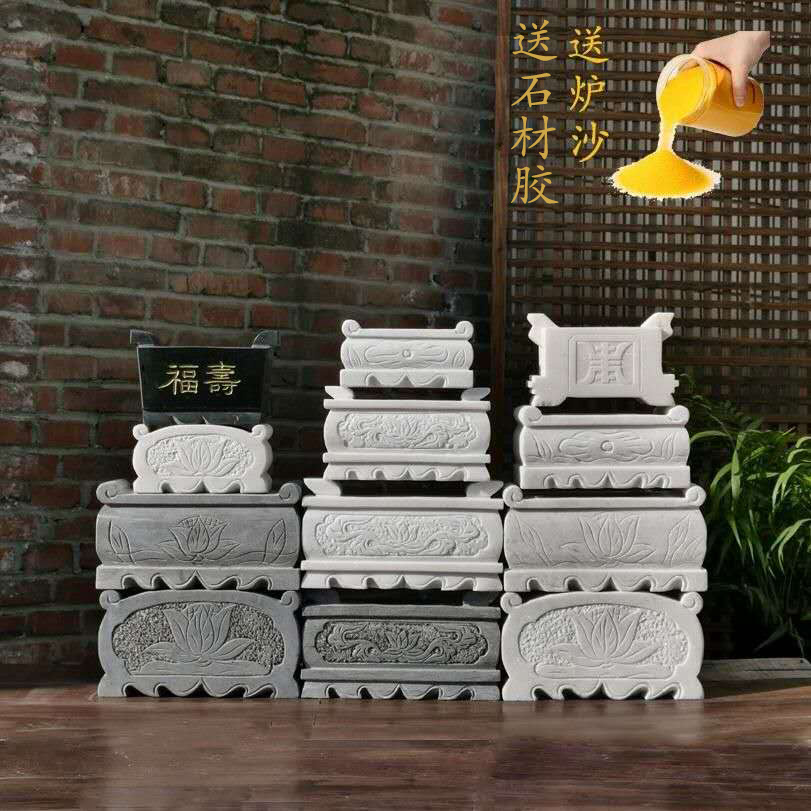 Natural stone incense stove Han baiyu marble blue stone incense stove cemetery vase lion outdoor for candlesticks