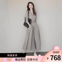 MAJE KARA French tea break royal sister long dress retro gentle light wind chiffon shirt dress womens autumn and winter