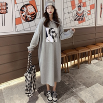 Pregnant women autumn and winter large size jacket fashion loose long knee plus velvet cotton dress pullover jacket