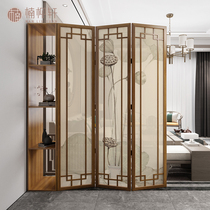 New Chinese screen partition Living room entrance cabinet brake folding mobile solid wood locker Folding screen into the home office