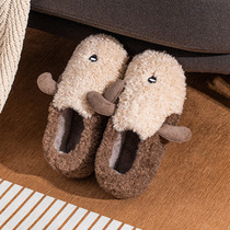 Cotton slippers womens bags with winter home floor male couples thick men plush warm cartoon cute cotton shoes