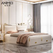 Italian light luxury bed double bed modern minimalist master bed wedding bed high Box storage soft bag leather bed furniture ins Bed