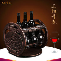 Solid wood red wine rack wine cup holder ornaments in European style creative living room modern simple decoration anchor red retro wine bottle holder