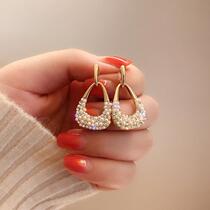 925 Silver Needle Diamond Pearl Hollow Bag Earrings Korean Fashion Design Sense Light Luxury Earrings Personality Earrings