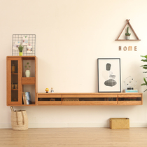 Solid wood wall-mounted TV cabinet wall-mounted small apartment creative hanging wall cabinet bedroom walnut set-top box shelf