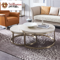 Wellington modern light luxury round coffee table American solid wood stainless steel tea table living room small apartment tea table N802-3