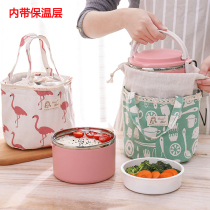 Thickened canvas lunch box bag portable waterproof insulation bag round lunch box bag with rice tote bag student lunch bag