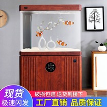 Household living room small water-free round fish tank Ecological lazy aquarium partition ultra-white glass bottom filter fish tank
