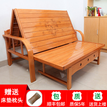 Bamboo bed Folding sofa bed dual-use double single lunch break simple bed Multi-functional household solid wood reinforced push-pull bed