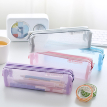 Transparent Mesh Yarn Pen Bag Stationery Bag Exam Students With Grid Pen Bag Girls Pen Bag Pencil Case Women Junior High School Students Pencil Bags South Korea Brief Middle School Students Small Qing New Student Supplies Teen Pen Bag