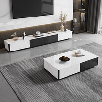 White rock board coffee table TV cabinet combination light luxury small apartment new modern simple floor cabinet High sense