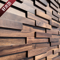 Black walnut wood background wall boat wood mosaic restaurant New Chinese classical light luxury industrial style decoration solid wood wall