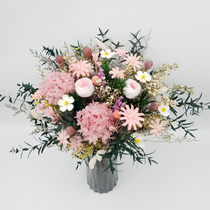 Preserved flower dried flower large bouquet real flower babys breath hydrangea pink rose living room table decoration decoration sample room