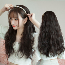 Wool roll wig Medium long hair Net red instant noodles Long curly hair Lazy hair hoop u-shaped wig piece incognito half headgear