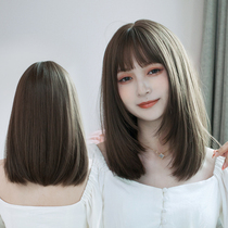 Wig female Korean clavicle hair round face repair face Medium short hair Shoulder-length hairstyle Medium long full head type wig set