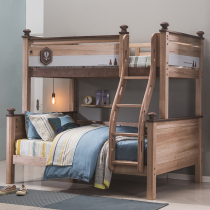  American full solid wood Walnut wood childrens upper and lower double-layer high and low mother and child bed multi-function detachable double wood wax oil