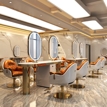  Net celebrity barber shop double-sided four-sided mirror table Hair salon special marble oval hair salon hot dyeing table with cabinet