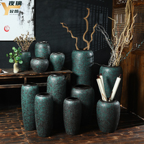 Jingdezhen retro coarse pottery floor vase black clay jar living room large flower arrangement simple window decoration