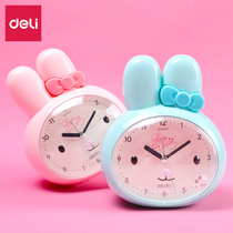 Deli alarm clock cartoon student with female and male creative bedside clock personality luminous childrens special electronic alarm clock