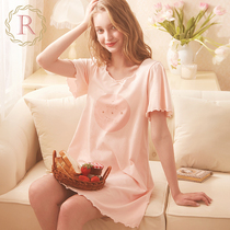 RoseTree Lovely Day Ensemble Sleeping Skirt Woman Summer Slim Short Sleeve Pure Cotton Cartoon Sweet Princess Teen Girl Pyjamas