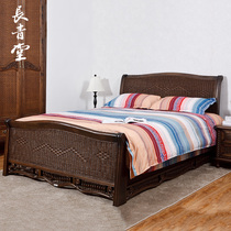 Evergreen Hall rattan art bed Rattan woven double bed Home bedroom rattan bed 1 8 meters solid wood European bed 1 5 meters bed frame