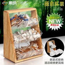Wood creative coffee milk tea shop Paper cup holder Bar straw Paper towel Sugar bag mixing stick Storage shelf Cup splitter