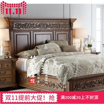 American solid wood bed double bed Master Bedroom 1 8 m bed European carved bedroom furniture retro Villa wedding bed square bed