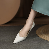 GANAIER niche design~ French temperament pearl pointed high-heeled thin-heeled shoes womens new 7CM