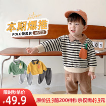 Baby set spring and autumn baby Autumn children 2021 new foreign style two-piece boy childrens clothing polo collar clothes