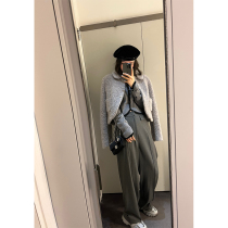 Cookadaily_good fun fashionable flip-top crisp suit pants slim straight draping wide-leg pants