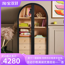 American solid wood arched wine cabinet French retro side cabinet Nordic glass cabinet simple modern double door bookcase can be customized
