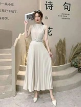 South Korea East Gate autumn and winter New dress sleeveless lace-up waist pleated big skirt A- line dress