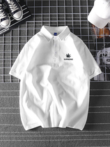  Tide brand hemp leaf polo shirt short-sleeved mens 2021 summer new Hong Kong style lapel cotton t-shirt loose printing half sleeve