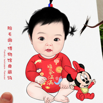 Baby fetal hair souvenir collection 100-day-old gift hand-painted baby fetal hair painting diy homemade handmade