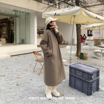First Ring fur collar detachable milk tea brown woolen coat women loose long woolen coat winter