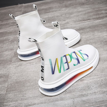 Male Shoes White High Bunch Socks Shoes European Station Superfire Spring Burst Flood Shoes Thick Bottom One Foot Pedal Plate Shoes Little White Shoes
