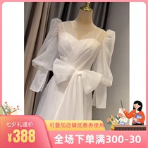 French light wedding dress two-wear dress 2021 new bride wedding simple atmosphere license light veil go out yarn thin