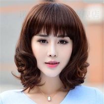 Fashion ladies wig long curly hair oblique bangs big wave realistic round face middle-aged mother long hair whole hair set