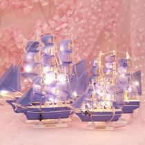 (Can be lettering) Teachers Day gift to send teachers male and female classmates blue wooden sailing model ship model pendulum