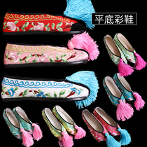 Jingyue Opera Drama Mahuan shoes embroidered shoes color shoes Tsing Yi Huadan flat shoes