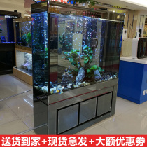 Fish tank living room partition wall Feng Shui Cai super white ecological bottom filter aquarium balcony free of water large and small fish tank