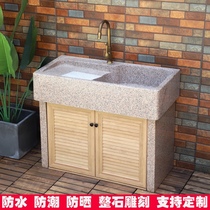 Stone laundry pool Whole stone one-piece with washboard laundry tank Household courtyard balcony Marble custom sink Outdoor