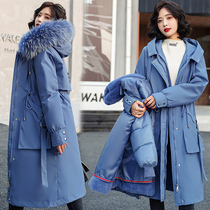 Cotton womens Korean version of the medium-long large size thickened cotton coat 2021 winter new big hair collar Parker suit quilted jacket jacket