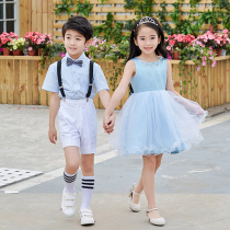 61 Childrens Day played out in blue Inron wind back with pants fluffy skirt Kindergarten performance Graduation Photos Gown