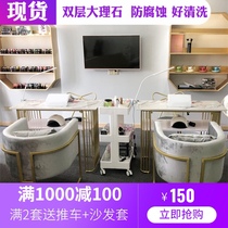 Nordic ins style simple double marble nail table and chair set Single double gold Wrought iron nail manicure table