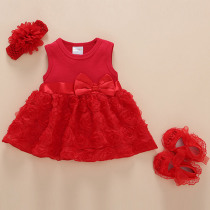  Korean baby clothes Summer female baby princess skirt 100 days Western style dress full moon red year-old dress
