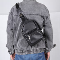 Original new genuine leather chest bag Male headlining Bull Leather Inclined Shoulder Bag Casual Minimalist Satchel Satchel Korean version 100 lapped with small backpack